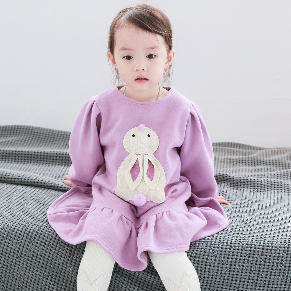 韓國 Coco rabbit - (裏起毛)仰望兔兔魚尾洋裝-紫