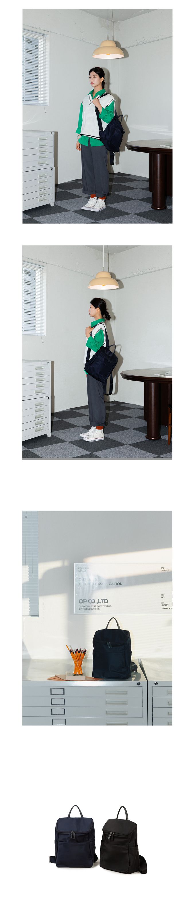 韓國 ithinkso - 直立多格收納輕量後背包-黑 (25X35X15CM)