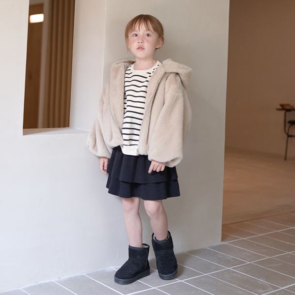 日本 Lycee mine - 蛋糕層次摺邊針織短裙-深卡其