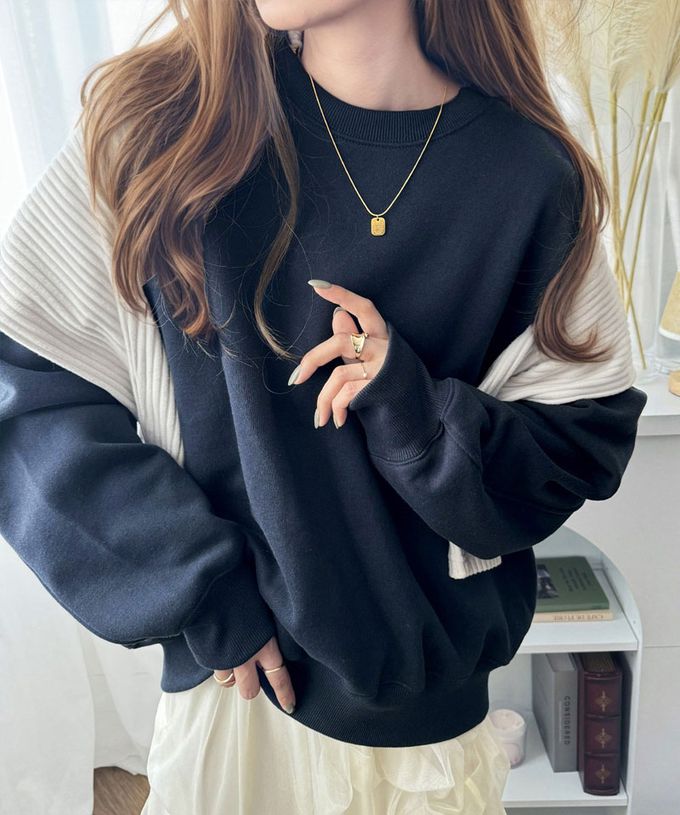 日本 Classical Elf - 背後率性logo刺繡裏起毛落肩上衣-金色字-海軍藍