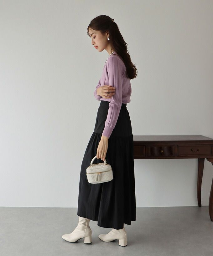 日本 BLUE EAST - 坑條圓領針織上衣-紫