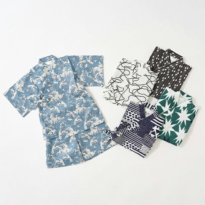 日本 b-ROOM - 100%棉 夏季甚平套裝-浮世繪浪-水藍