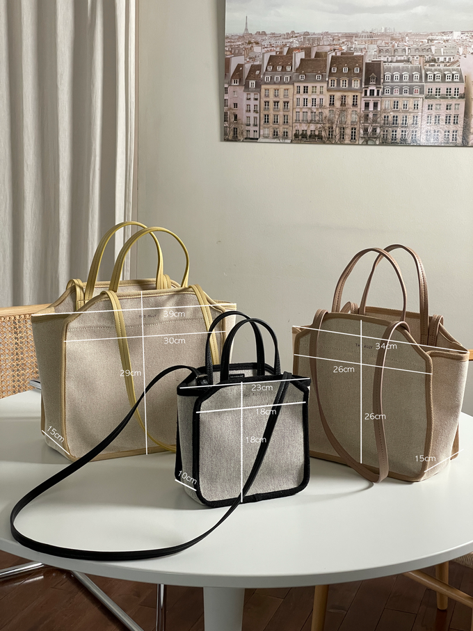 韓國 THEALLY - (附小袋)質挺帆布方包手提/肩背包-牛奶糖 (大)