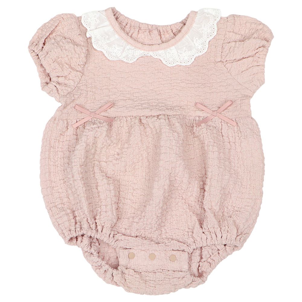 短袖包屁衣-蕾絲領-粉紅色