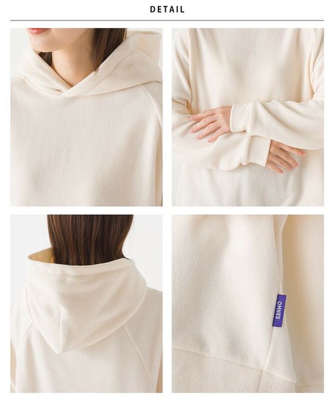 日本 OMNES - 防靜電 微絨休閒連帽長袖上衣-白