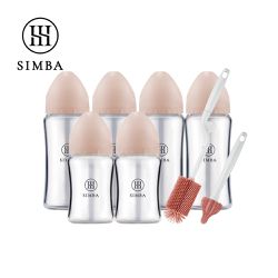 Simba 小獅王辛巴 - 省力洗瓶！蘊蜜質金玻璃寬口奶瓶極淨組-新生適用-栗粉