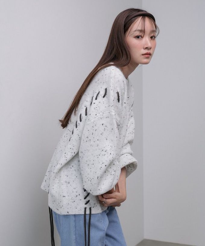 日本 Bab - 可可碎片感率性縫線針織上衣-卡其