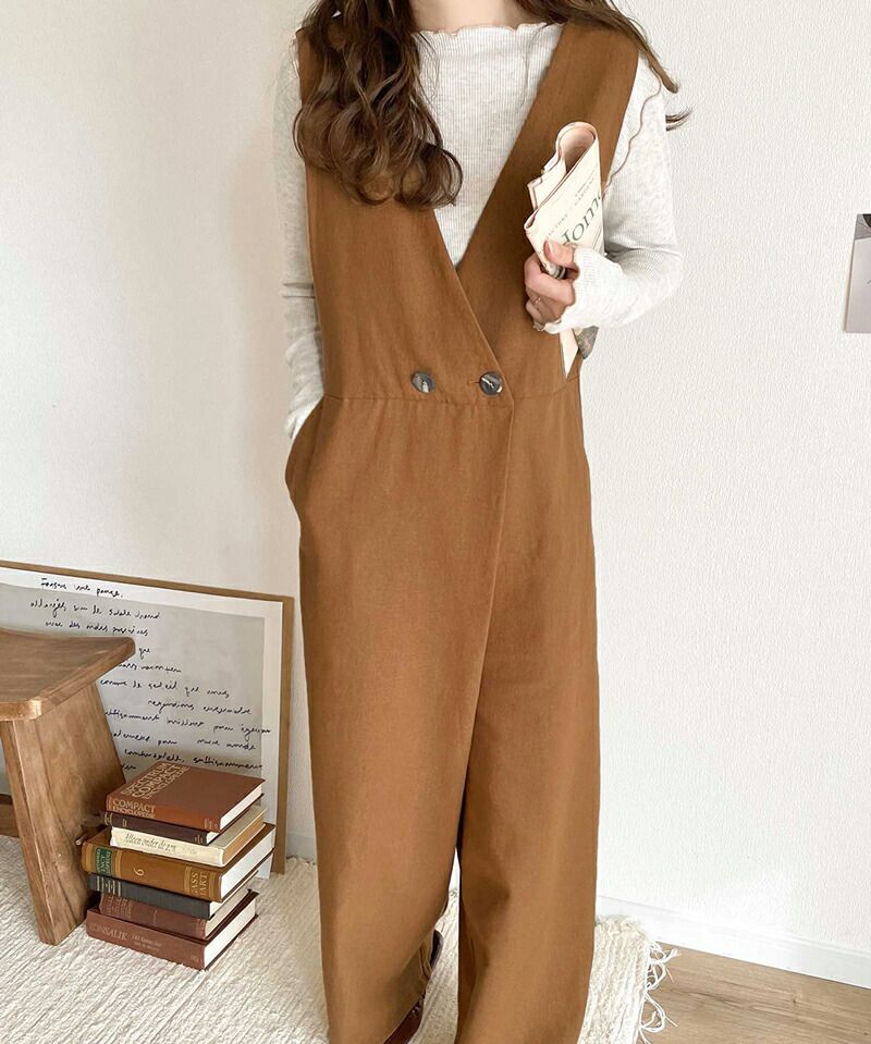 日本 Classical Elf - 棉麻透氣垂墜感連身褲-石墨灰