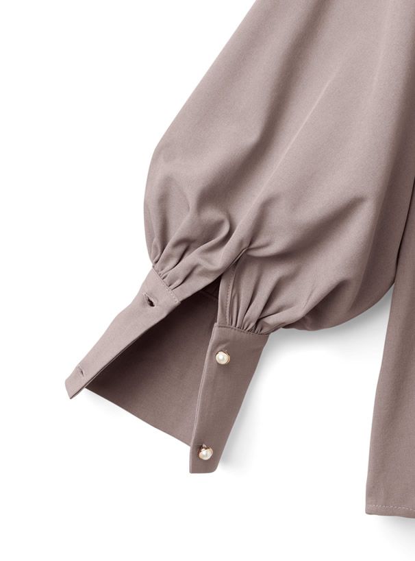 日本 GRL - 光澤感精靈領泡泡袖襯衫-淺米杏