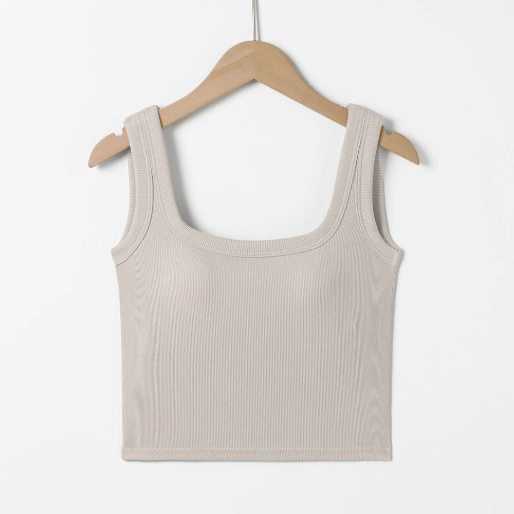 U型美背中短版BRA TOP/附罩杯上衣-杏色