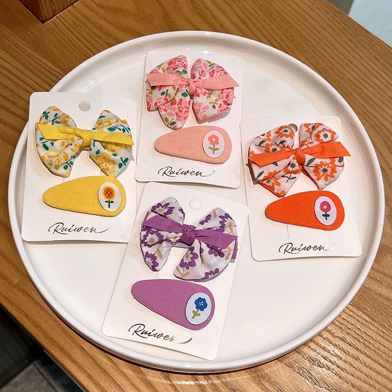 甜美印花布藝髮夾2件組-小花-粉色