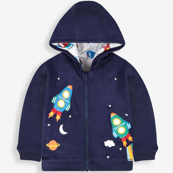 英國 JoJo Maman BeBe - 幼/兒童雙面穿100%純棉保暖連帽外套-遨遊太空