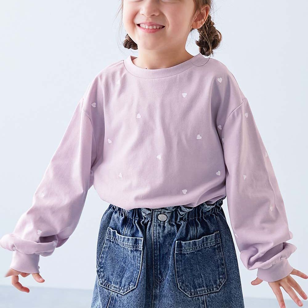 甜蜜百搭愛心長袖上衣-紫丁香