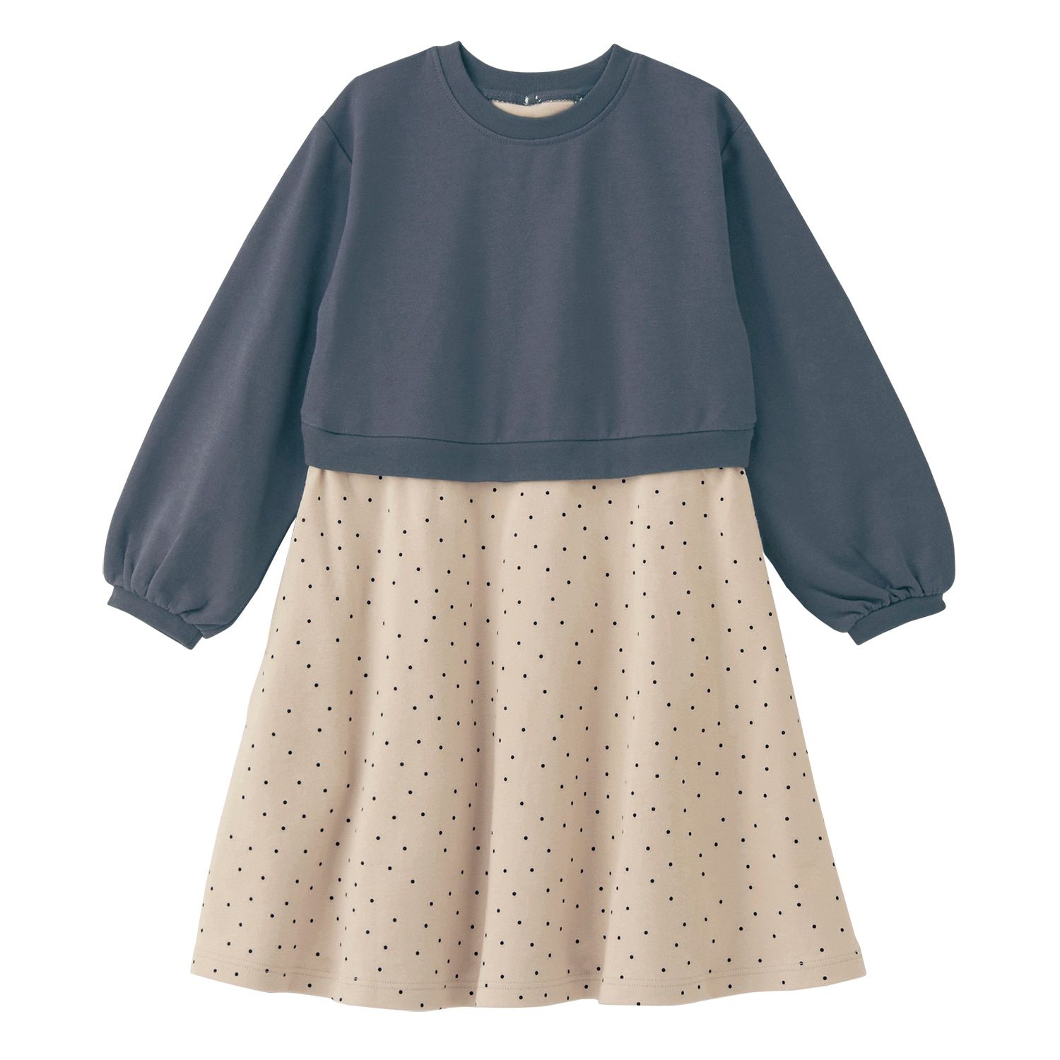 日本千趣會 - 背後蝴蝶結假二件拼接長袖洋裝-棕x灰格紋