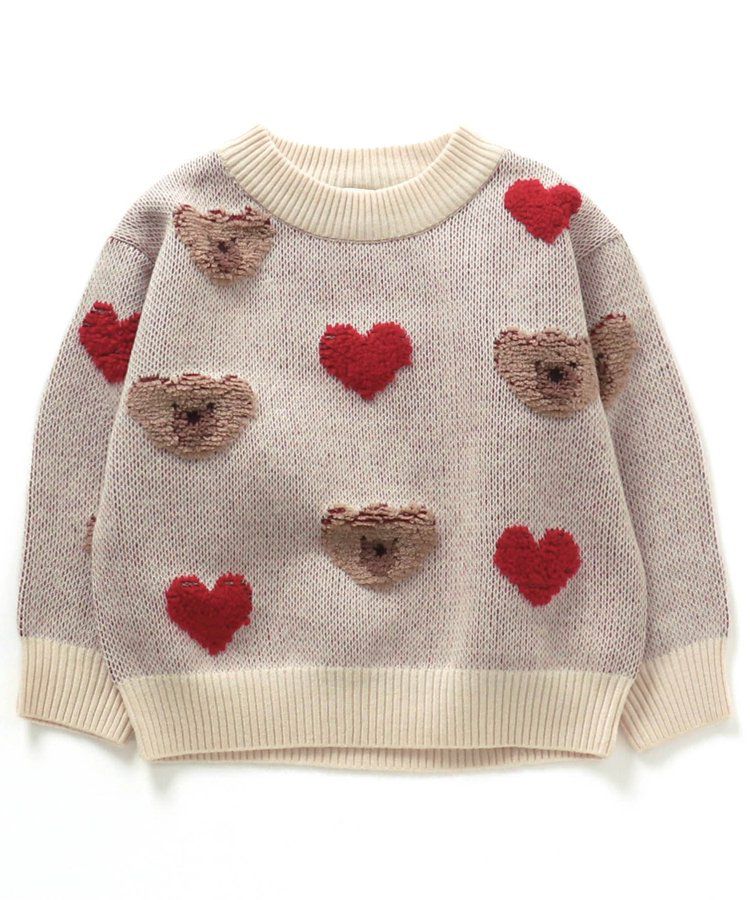 日本 apres les cours - 超萌節慶小熊可機洗毛衣-二隻熊-酒紅