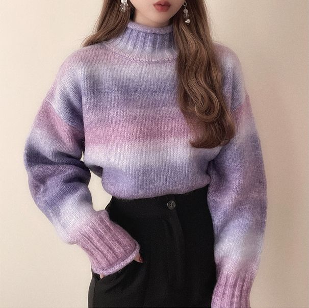 日本 GRL - 漸層暈染刷色保暖毛衣-粉紫 (F)
