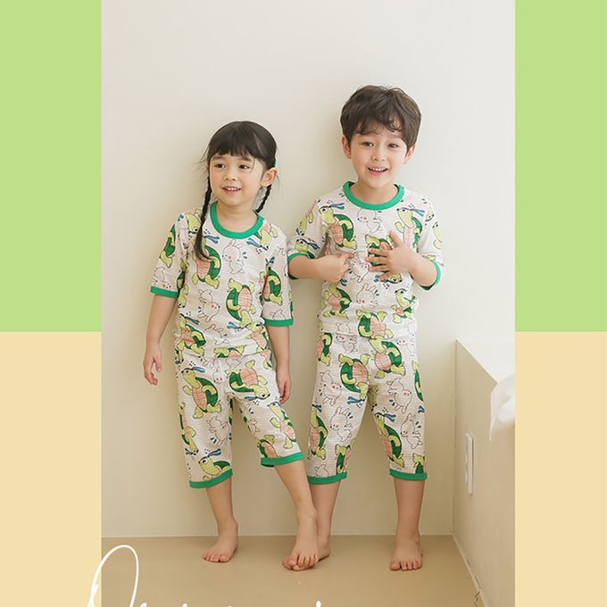 正韓 Puco - 超優質嬰幼兒/兒童七分袖100% 有機純棉家居服/睡衣-龜兔賽跑
