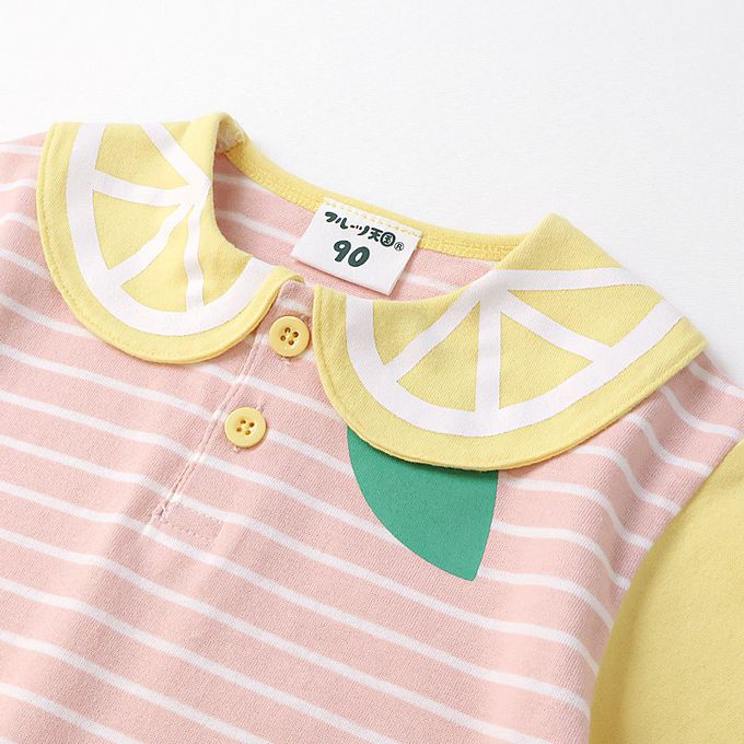 日本 ZOOLAND - 水果造型領天竺棉短袖上衣-西瓜條紋-黑x白