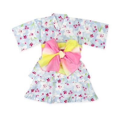 日本西松屋 - 100%棉 夏季限定甚平短裙套裝（附腰帶）-百合花-淺藍