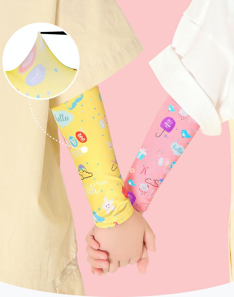 冰絲防曬兒童袖套-繽紛塗鴉-藍色 (長31cm)