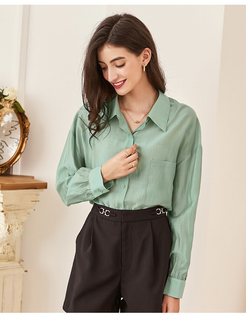 氣質透膚襯衫/罩衫-淺綠色 (M)