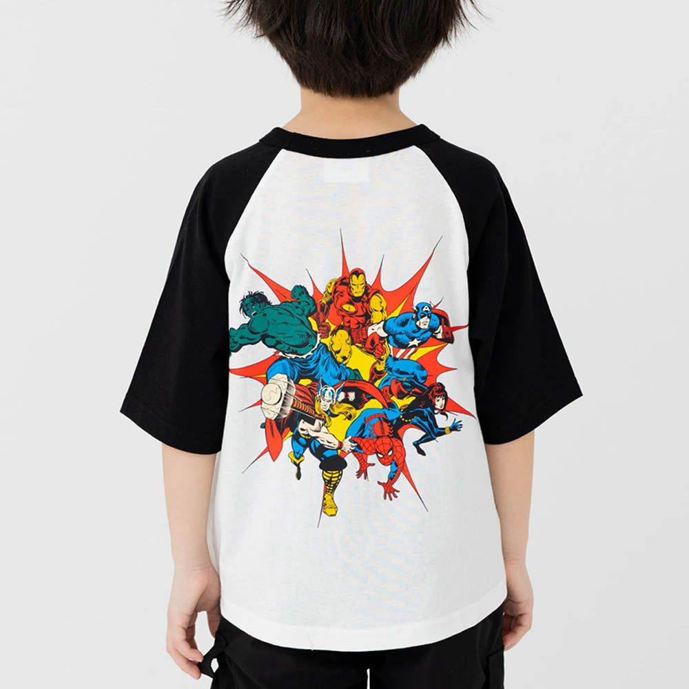 聯名款  100%棉印花短袖上衣-英雄大集合-白