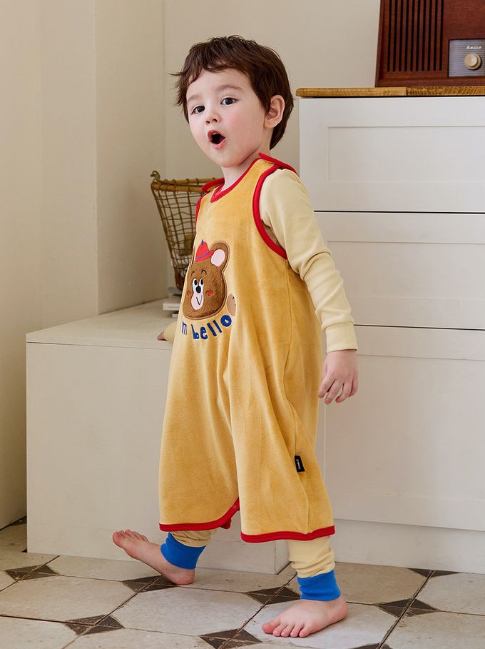 韓國 Cordi-i - 超細纖維絲絨保暖防踢被-哈囉熊熊-芥黃