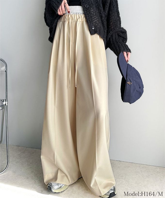 日本 Classical Elf - 腰部層次皺摺休閒舒適大寬褲-象牙白