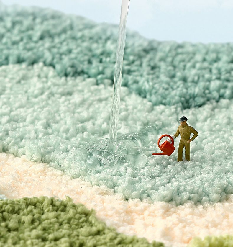 造型快速吸水植絨浴室腳踏墊-立體繽紛花花-綠色 (45x70cm)