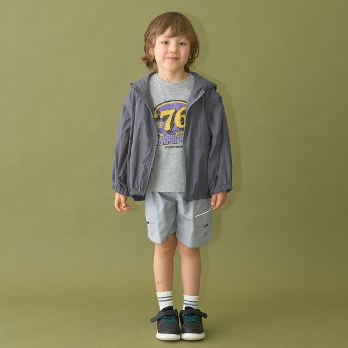 日本 b-ROOM - 2way輕巧尼龍連帽風衣(袖可拆)-亮藍