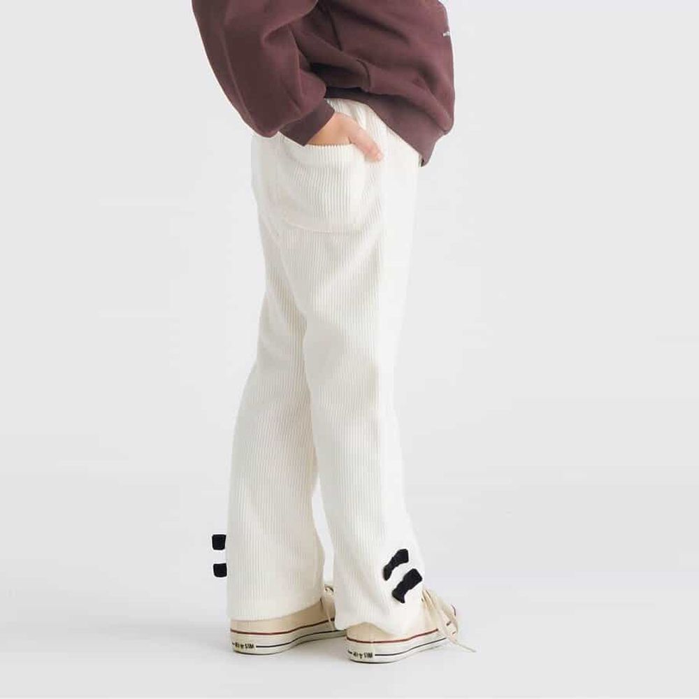 柔軟燈芯絨下擺蝴蝶結長褲-白