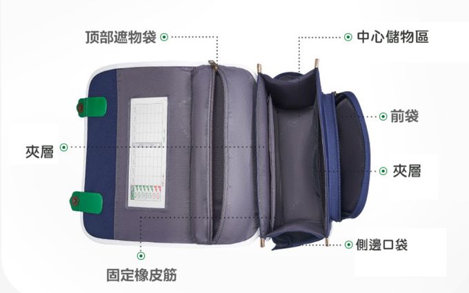 kocotree - 簡約掀蓋護脊書包-大碼-藍色