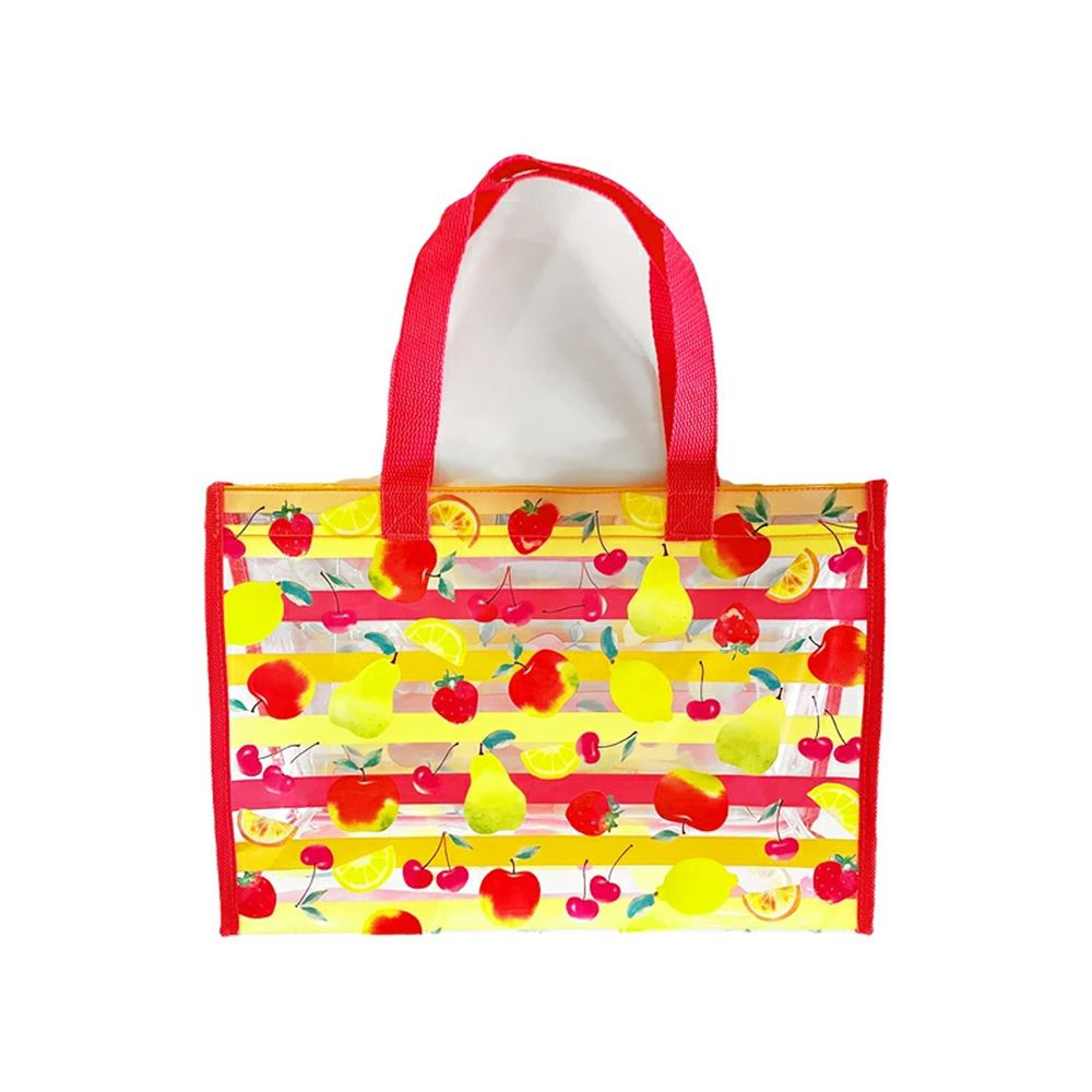 日本服飾代購 - 防水PVC游泳包(雙面圖案設計)-草莓蘋果梨子檸檬-桃粉 (25x36x13cm)