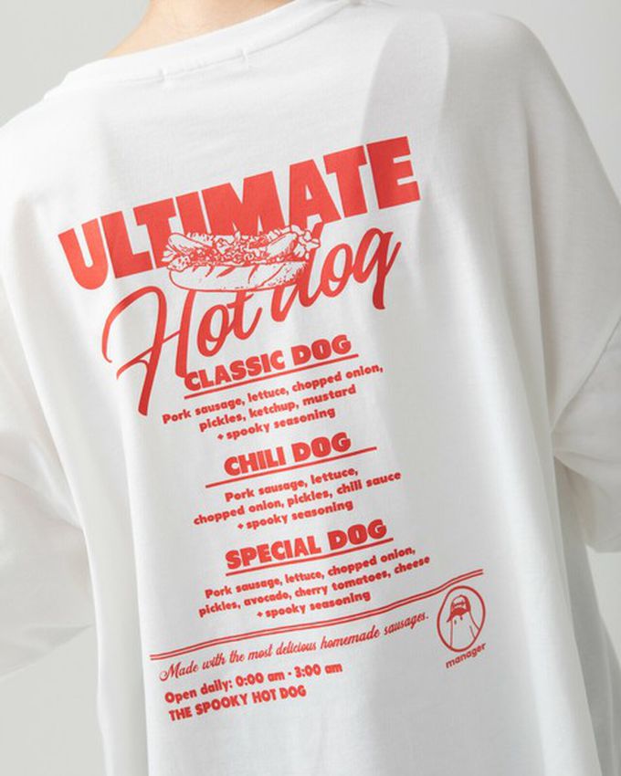 日本 gleam - 幽靈熱狗美式印花寬大風短袖T恤-燕麥灰