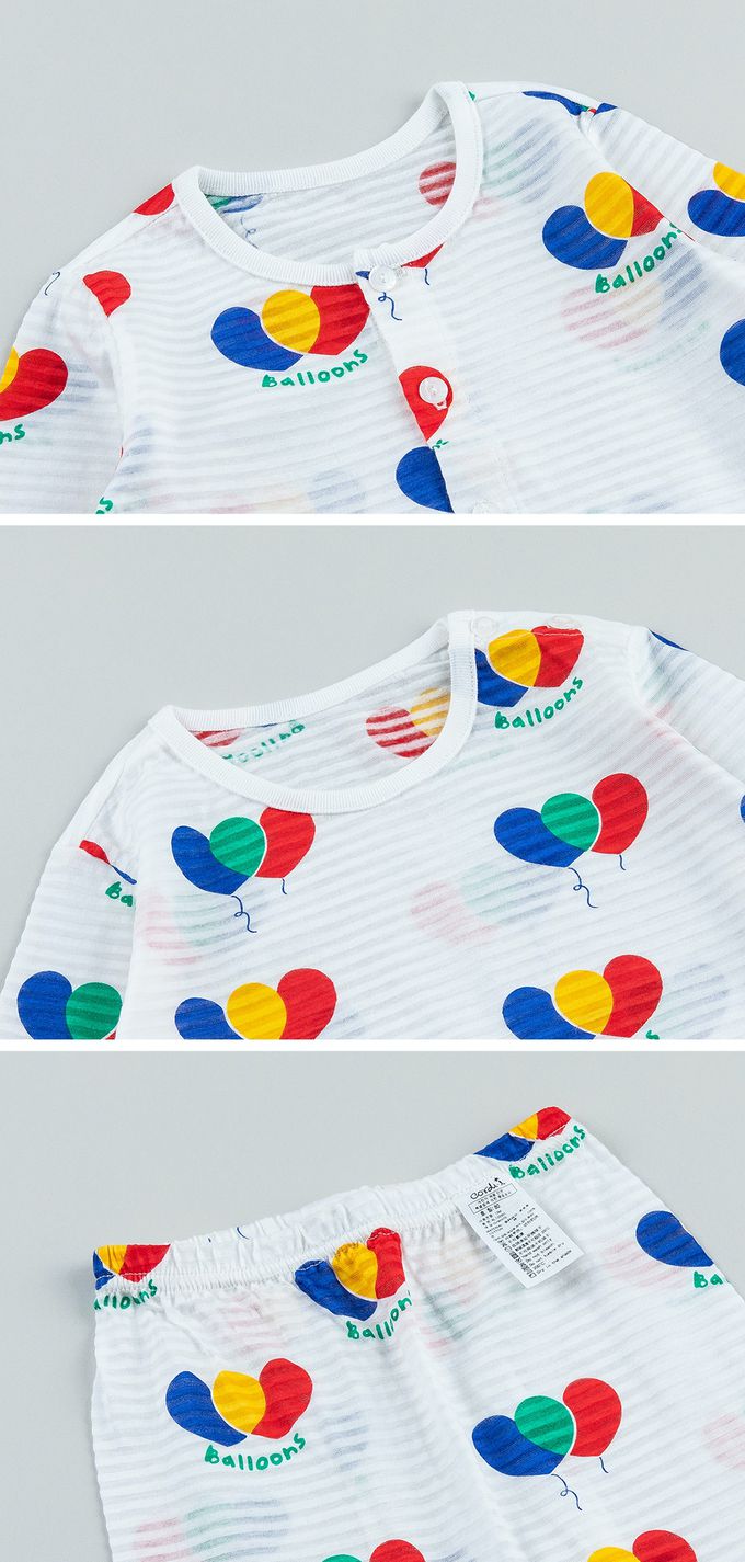 韓國 Cordi-i - 無螢光棉透氣緹花長袖家居服-三色氣球-白