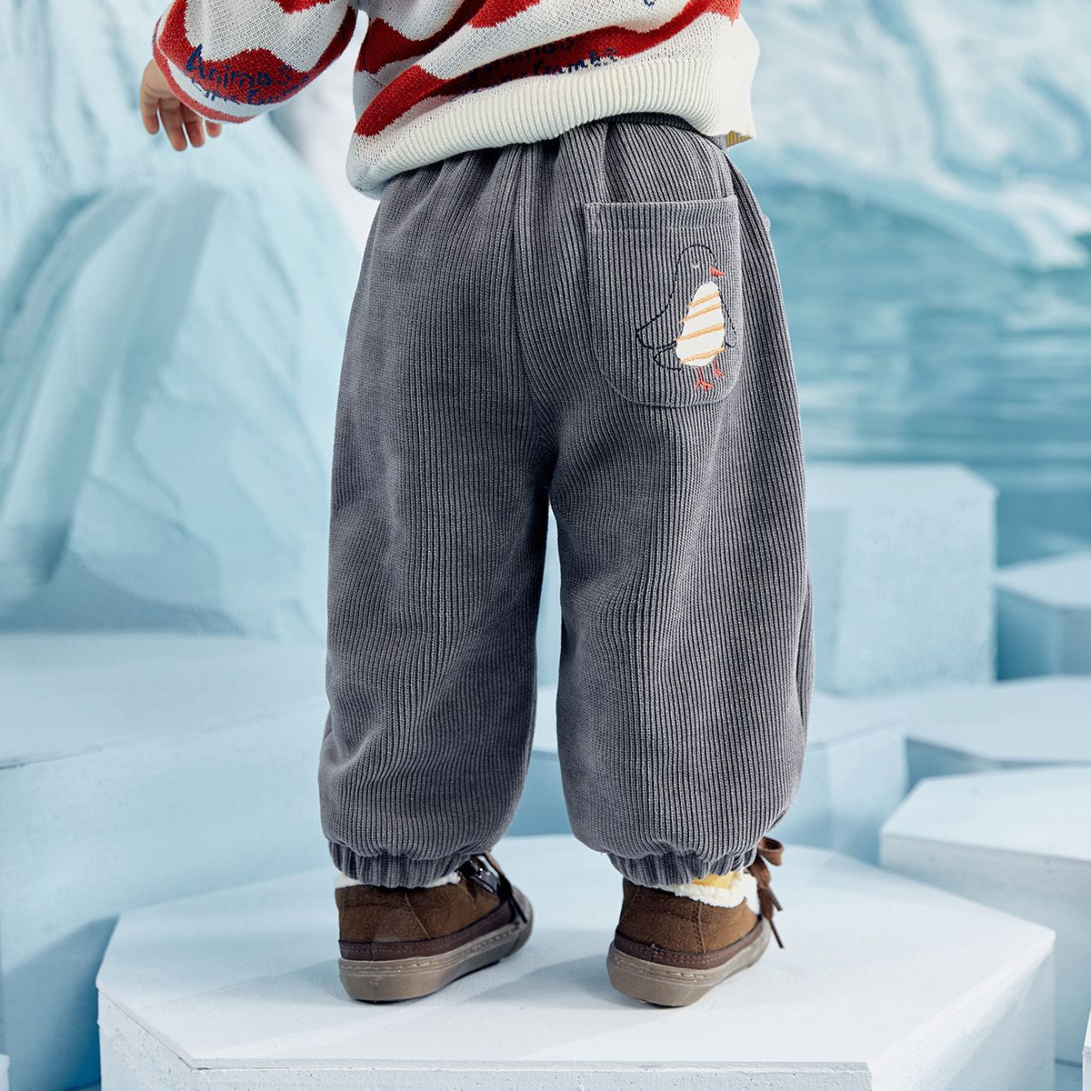 加絨加厚燈芯絨休閒長褲-海豹-粉色