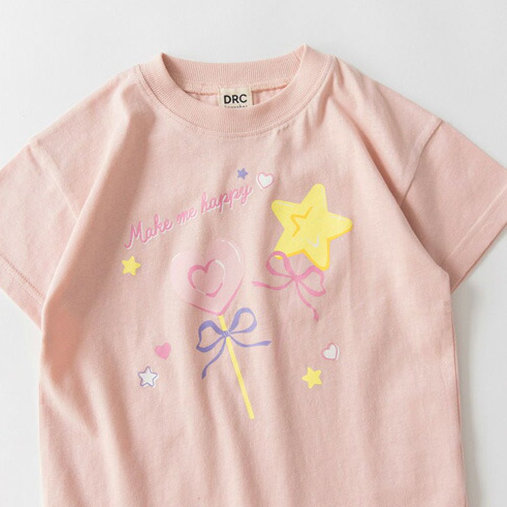 100%天竺棉女孩短袖上衣-星星棒棒糖-粉紅