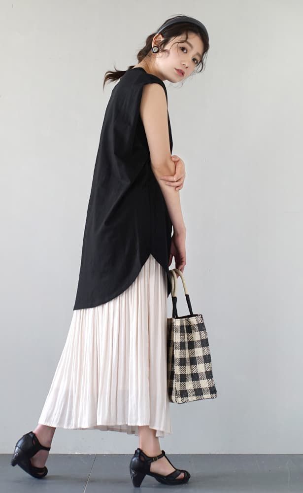 日本 zootie - 100%棉  修身長版無袖上衣-淺灰棕