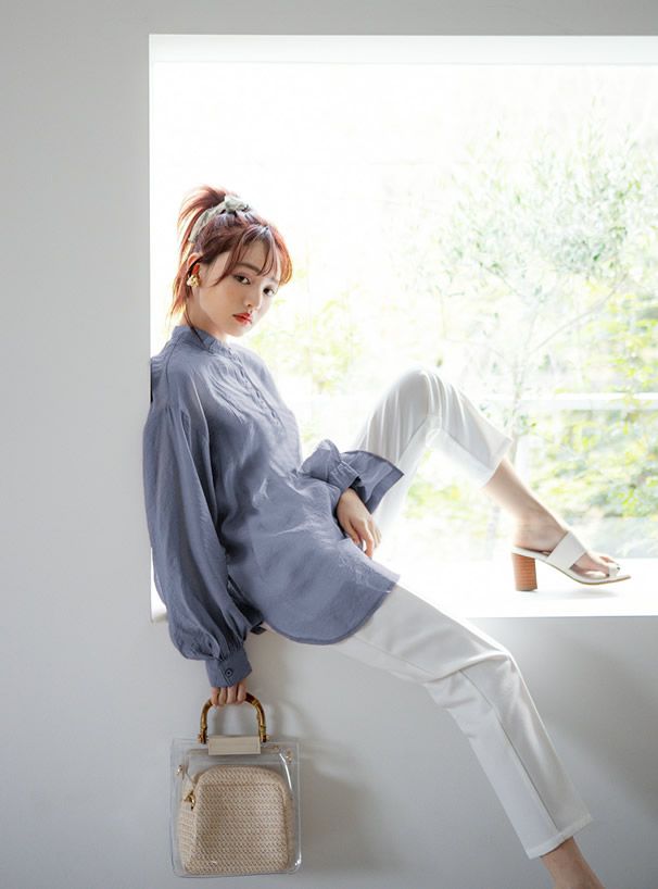 日本 GRL - 絲滑薄透感寬版長袖上衣/罩衫/外套-氣質杏