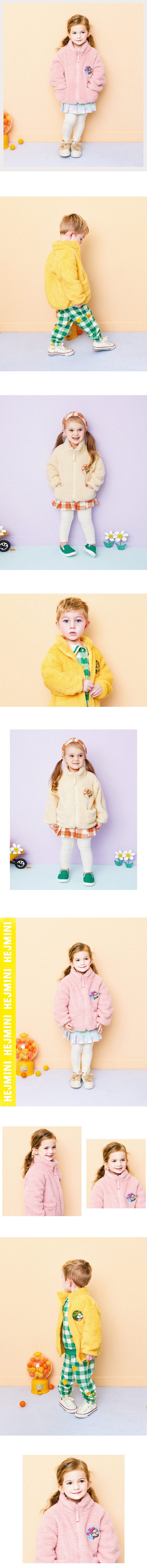 韓國 HEJMINI - 可愛狗狗半高領毛絨拉鏈外套-黃