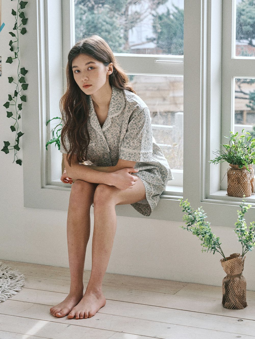 韓國 ULLALA - 滿版碎花短袖睡衣(兩件式) (FREE)