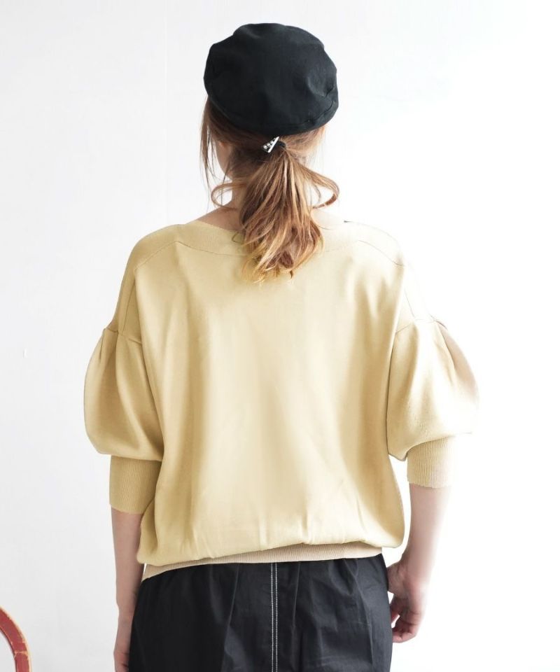 日本 zootie - 優雅船型領薄針織澎澎袖上衣-薄荷