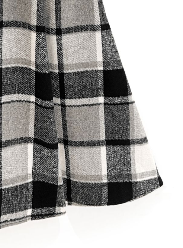 日本 GRL - 定番格紋份量感傘狀長裙-黑白