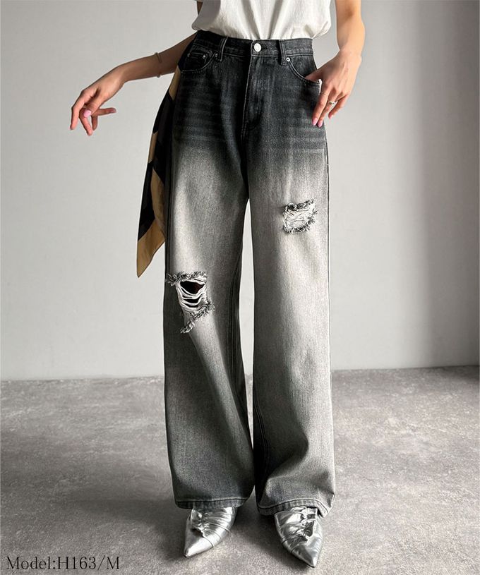 日本 Classical Elf - Java 率性有型刷破寬版丹寧褲-漂白黑