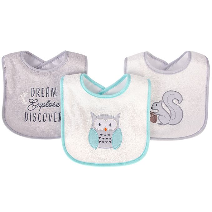 美國 Luvable Friends - 甜蜜寶貝嬰幼兒口水巾圍兜3入組(上層棉質吸水/底層防水)-貓頭鷹弟弟