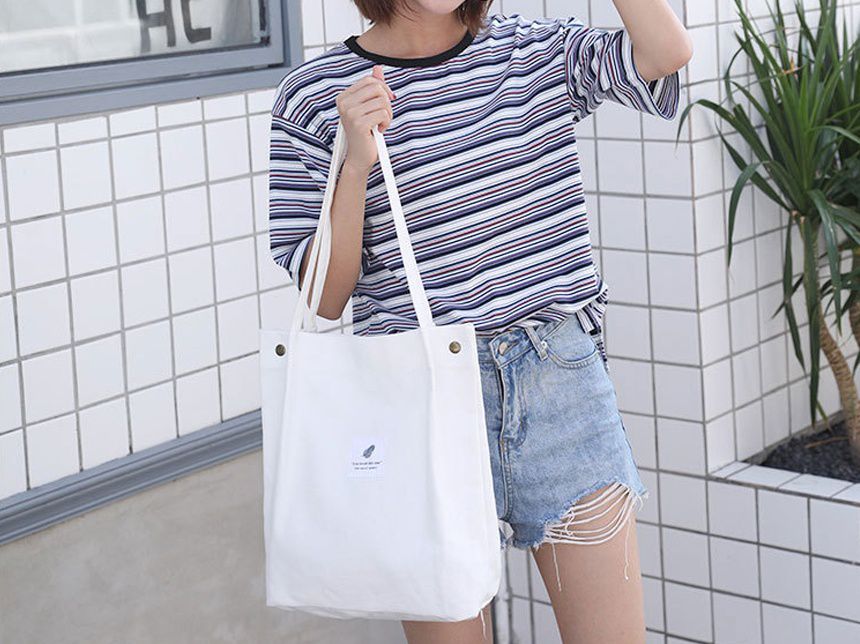 韓版 - 帆布包(有暗袋)-玫瑰粉