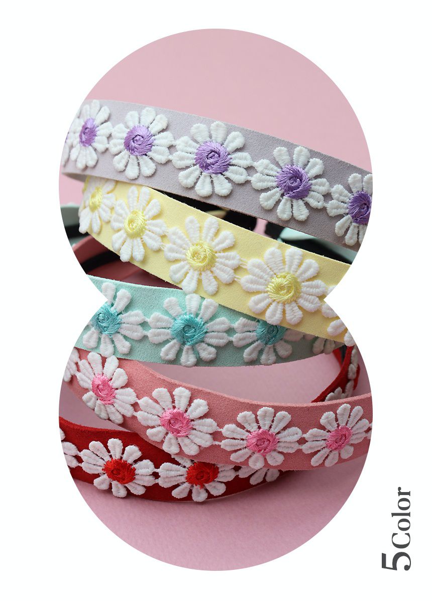 韓國 Bimbo Bimba - 刺繡花朵髮箍髮夾2入組-紫