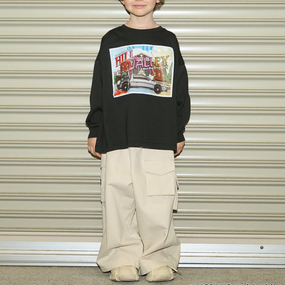 聯名款 印花長袖上衣-回到未來電影場景-黑