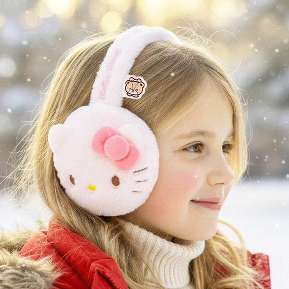 冬日保暖毛絨造型耳罩-卡通人物凱蒂貓-淺粉