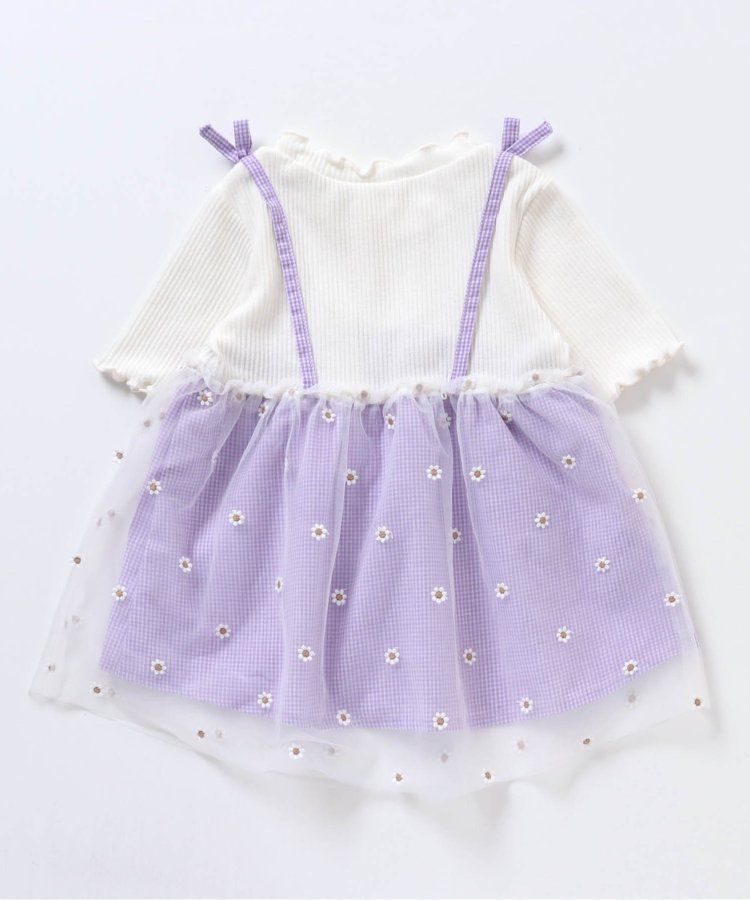 日本 apres les cours - 花朵刺繡拼接夢幻短袖上衣-嫩綠x黑